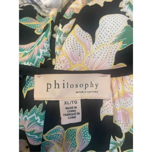Philosophy Women’s Flutter Sleeve Black Floral Print Top Sz. XL Lightweight - Picture 8 of 11
